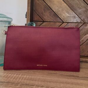 Michael Kors Large Zipper Pouch Clutch Wristlet in Maroon